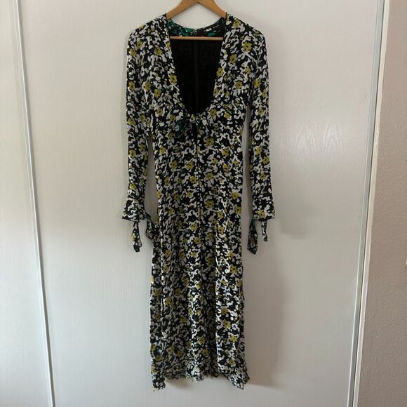 Proenza Schouler Floral Knot Dress Black Yellow Green Side Slits Size 0‎ - Picture 3 of 12